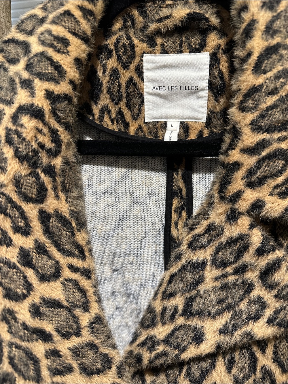 Avec Les Filles Leopard Print Teddy Coat in Tan and Black - Picture 2 of 4